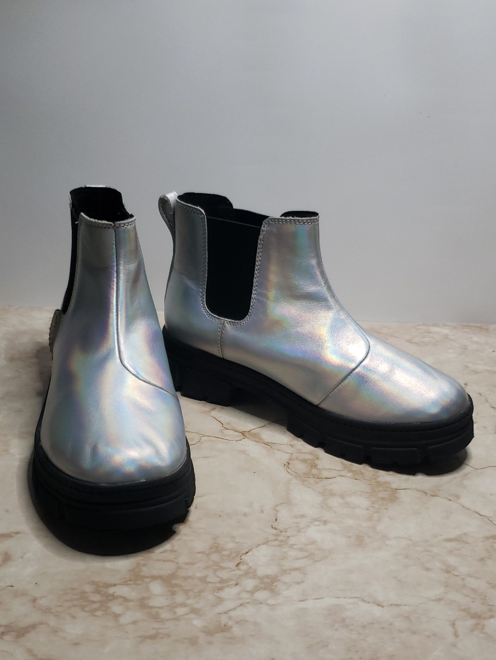 UGG Iridescent Metallic Silver Chelsea Lug Boots - Women's Metallic Ankle Boot 5
